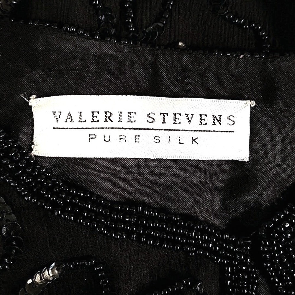 Valerie Stevens Black Beaded Sequin Silk Jacket 6 Art Deco Formal Evening Wear - Picture 7 of 9